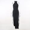 Goth Dark Cosplay Hoher Schlitz Sexy Bandage Damenkleider Y2K Mall Gothic Neckholder Slim Midi Kleid Schwarz Grunge Stil Alt Partykleidung