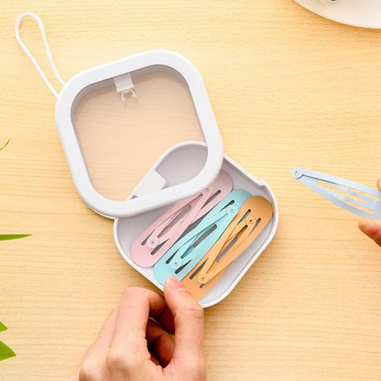 Caixa de joias giratória transparente com janela portátil para pendurar corda organizador de laços de cabelo suporte de cotonete de viagem dispensador de cotonetes caixa de acessórios para cabelo infantil