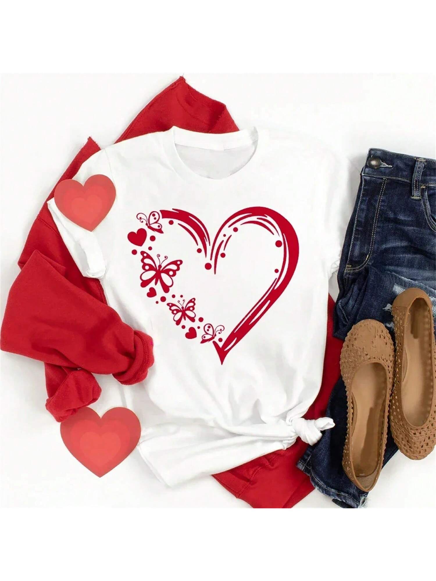 Plus Size Love Heart Printed Women T Shirt Girls Valentine Tops Ladies Tshirt Female Graphic Tee Valentine s Day Clothes Outfits S разноцветный