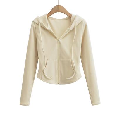 Zipper Hooded Sweatshirt Women's Slim Short Fleece Jacket Warm Cardigan Top