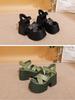 Johnature Genuine Leather Super High Heel Sandals Riveted Thick Soled Roman Women's Platform Shoes