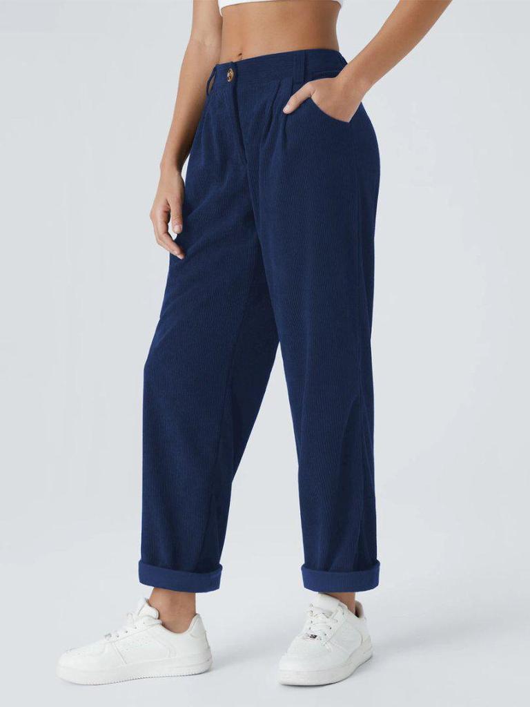 European & American Women's Autumn/Winter Corduroy Long Pants: Solid Color, Plus Velvet, Straight Leg, Loose Fit, Slimming Casual Wear