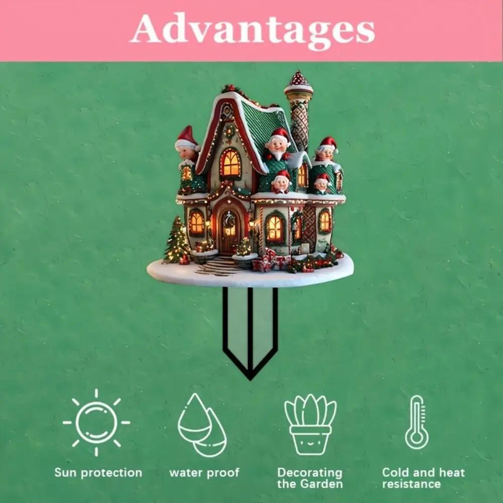 Elf House Acrylic Yard Stake Signs, Outdoor Courtyard Christmas Decoration Plugs Christmas Elf House Waterproof Garden Stake