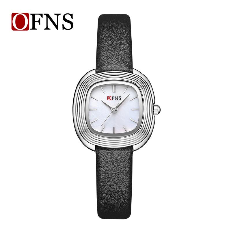 OFNS Women's Fashionable Lightweight Waterproof Quartz Watch with Small Leather Strap and Square Dial