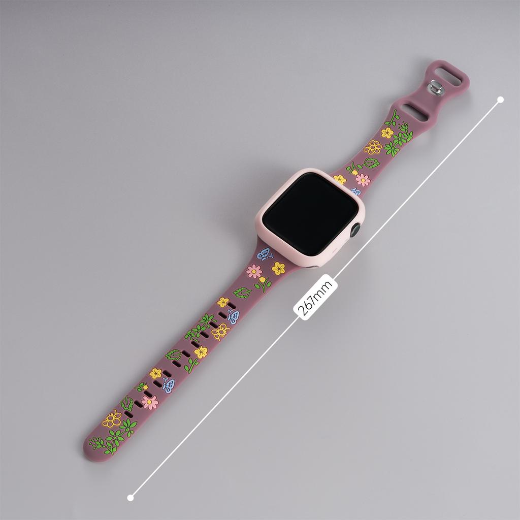 Cute Color Flowers Silicone Strap Case For Apple Watch 42mm 46mm 44 40mm 49 45 38 41mm Girl Slim Band For Iwatch 10 9 8 SE 7 6 5
