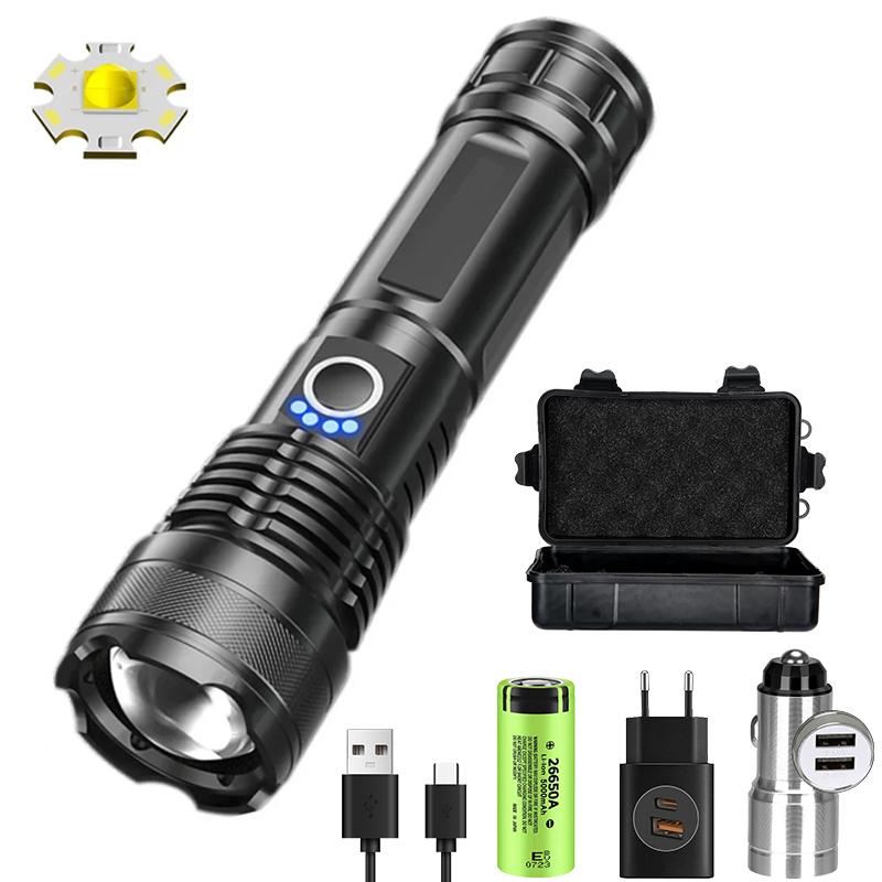 90000LM High Power XHP50 Led Flashlight Rechargeable Torch Zoom Usb Hand Lantern Camping Outdoor Waterproof Emergency