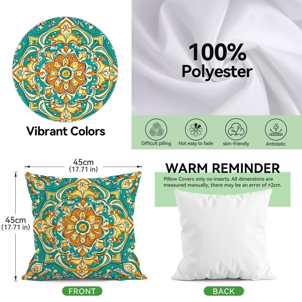 4 Pcs Bohemian Geometric Floral Single-Sided Printed Pillowcase Cushion Cover,Suitable For Living Room,Bedroom,Car Decoration