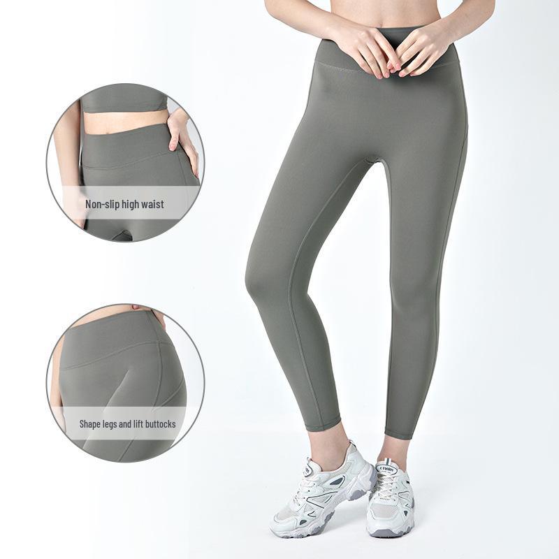 High Waist Hip-Lifting Yoga Pants - Breathable, Slimming, Solid Color Sharkskin Design