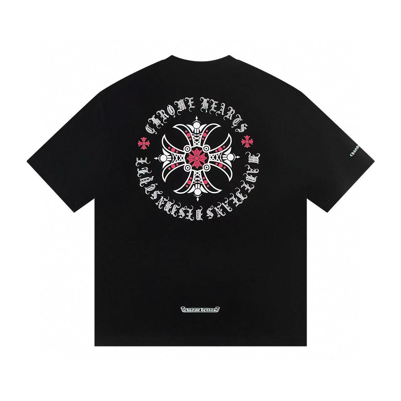 

W356 CHROME HEARTS 2026 Літо Новий Високоякісний Бавовняний Круглий Виріз Вільний Великий Розмір Чоловіча та Жіноча Футболка Футболка для Пари S чорний