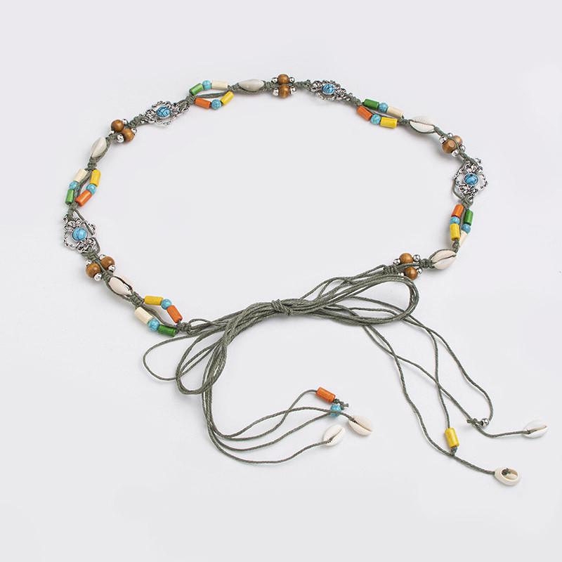 Bohemian Waist Cord With Embellished Shells And Wooden Beads For Beach And Vacation Accessories