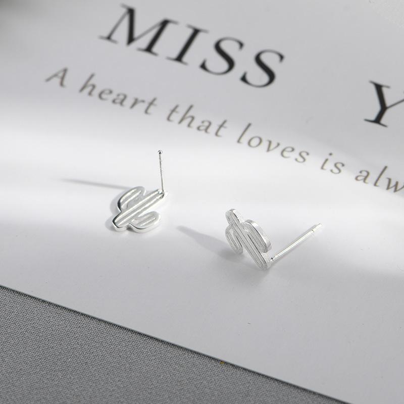 Cactus Stud Earrings Female Niche Design Sense Glossy Ear Jewelry Fashionable Simple Small Student Korean Version Jewelry