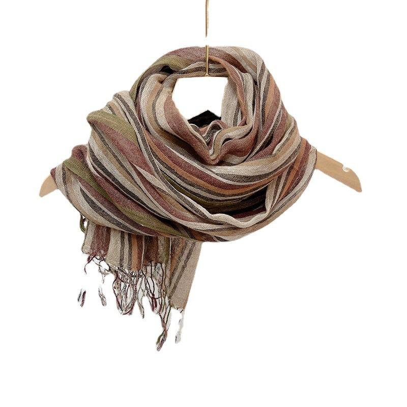 Direktlieferung Baumwoll- und Leinentücher, Modische Literarische und Literarische Leinen-Baumwollmischung Leicht Knitterig Herrenschals, Retro Ethno-Stil