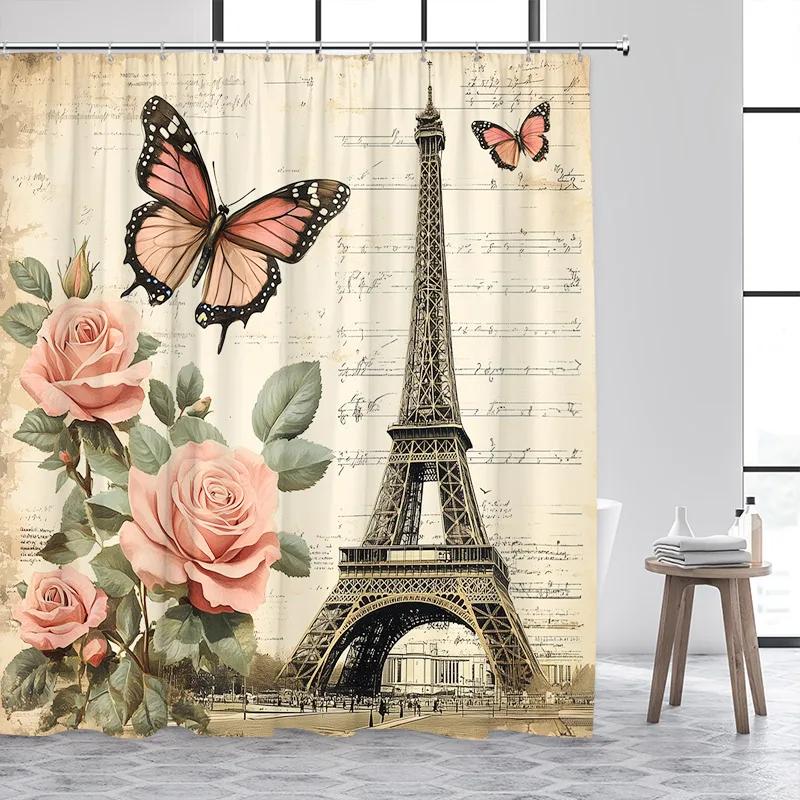 Forest Butterfly Shower Curtains Flowers Green Plants Butterflies Nature Waterfall Bath Curtain Fabric Bathroom Decor with Hooks
