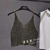 Spring/Summer 2022 Glitter Knit Crop Sweater - Sexy Hollow Design with Spaghetti Straps