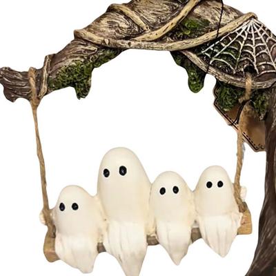 Halloween Swing Ghost Ornament Funny Tree Hanging Ornaments White Ghost Swing Decorations for Desktop Bookshelf