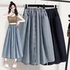 DIMANAF 2026 Printemps Été Grandes Tailles Jupes Femme Taille Élastique Surdimensionnée Dame Longues Jupes Denim Coton Bleu