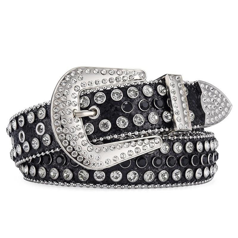 Amazon Fashion Men's and Women's Belts Punk Style Rock Trend Flow Rivet rhinestone Inlaid Wide Belt Women's Versatile Jeans Belt