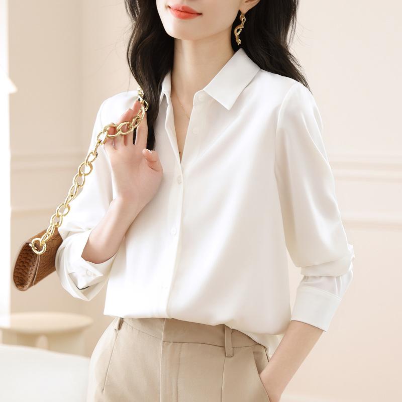 Simplicity, high-end sense, white satin shirt, women's professional interview shirt, design sense, niche top