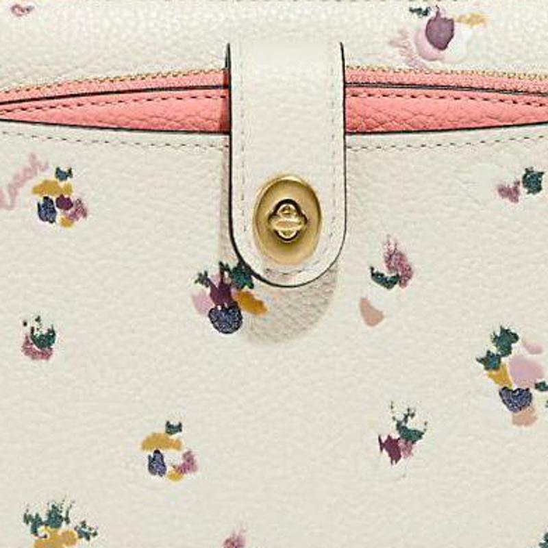 New COACH Polished Pebble Leather Clutch, Shoulder Bag, Crossbody Bag Trumpets Women's Chalk White/Pink C5874-B4CAH