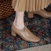 Mature Dress Women Pumps Fashion Office Ladies Thick Heels Round Toe Genuine Leather Lace-Up Shoes Woman 2024 New Spring Autumn
