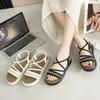 2025 spring and summer new sandals women's platform stepping on shit feeling cross with open-toed beach sandals with skirts Roman sandals