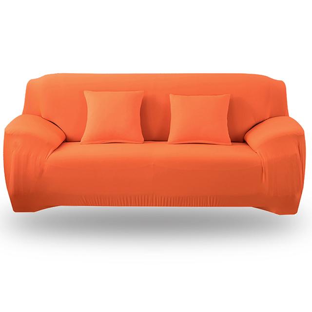 Effen Kleur Elastische Bankhoes All-Inclusive Bankhoezen Voor Woonkamer L-Vormige Hoek Slipcover Nodig 3-Seat 195-230cm oranje