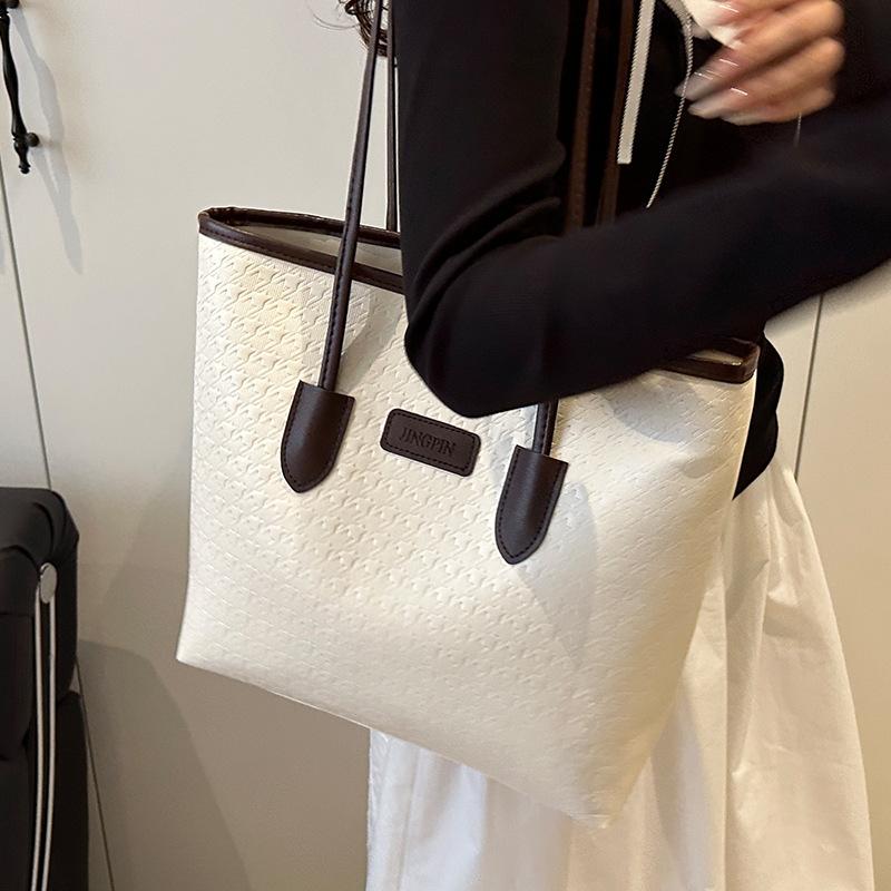New Summer Fashion Large Capacity Tote Bag Niche Contrasting Color Splicing Casual Shoulder Bag Versatile Shopping Bag