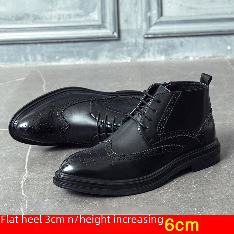 Men's Winter Mid-High Leather Brogue Boots with Velvet - Elevating Chelsea & Genuine Leather Martin Boots.