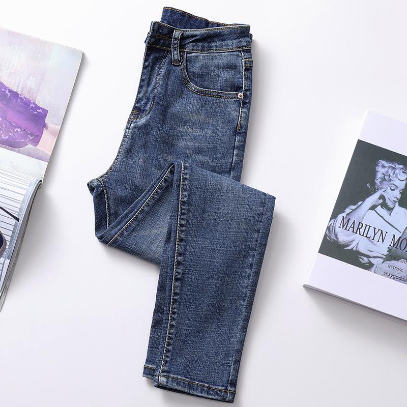 Women s High Waist Light Wash Cropped Skinny Jeans – Spring/Autumn 2025 Trendy Slimming Eight-Point Pants Size 28