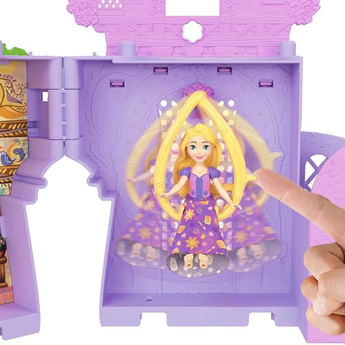 Mattel Disney Princess Rapunzel and the Tower (Stackable Castle Series! Mini Doll) Dress-up Dolls & House Playset with 1 Mini Doll, Ages 3+, Purple JD