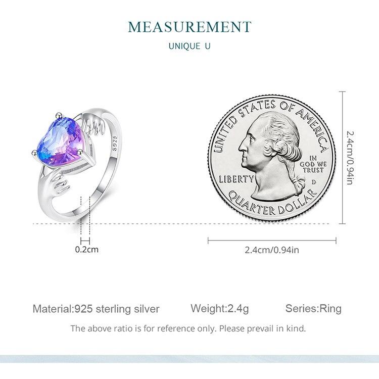 Inel de deget BAMOER din argint 925 violet, inimă, gardian, mâini, pentru femei, cadou de Ziua Îndrăgostiților, bijuterii fine romantice