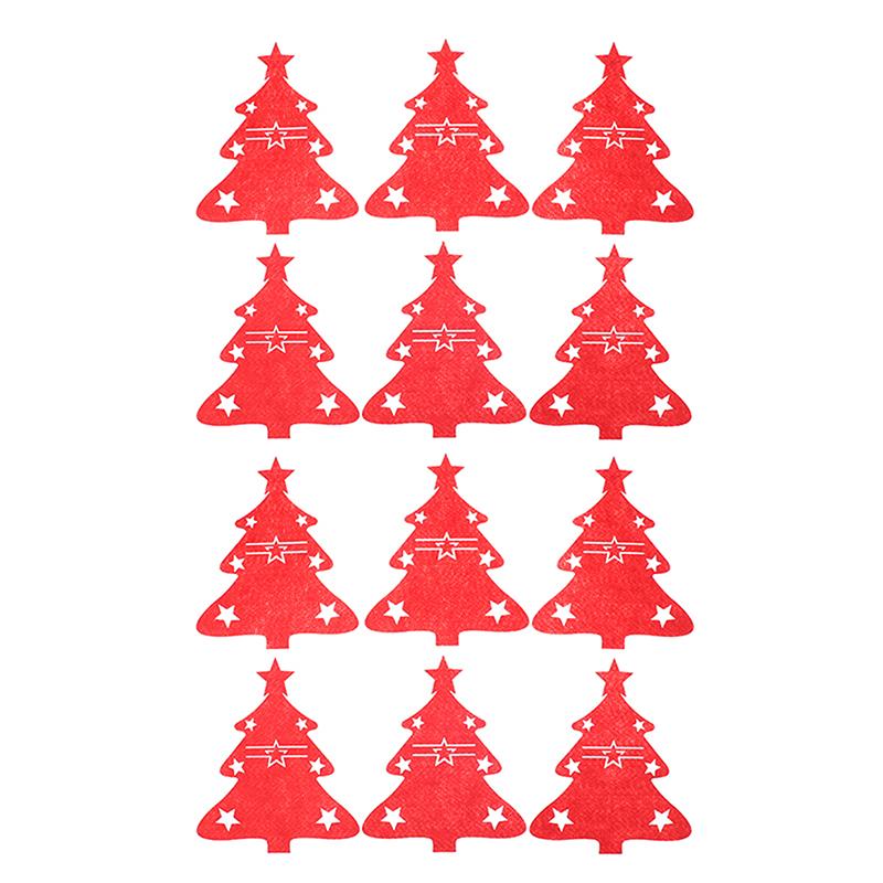 12 Pcs Christmas Tree Shaped Felt Cutlery Mats With Stars Decor Durable For Home Christmas Festive Party Table Decor Accessories