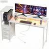 147cm Gaming Desk with Charging Station and Monitor Stand, Computer Table for Home Office with RGB Lights, White