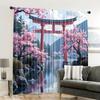 Flat Printing Party Window Curtains Sakura Torii Gate Japanese Art Polyester Birthday Aesthetic Room Blackout Set Of 2 Made