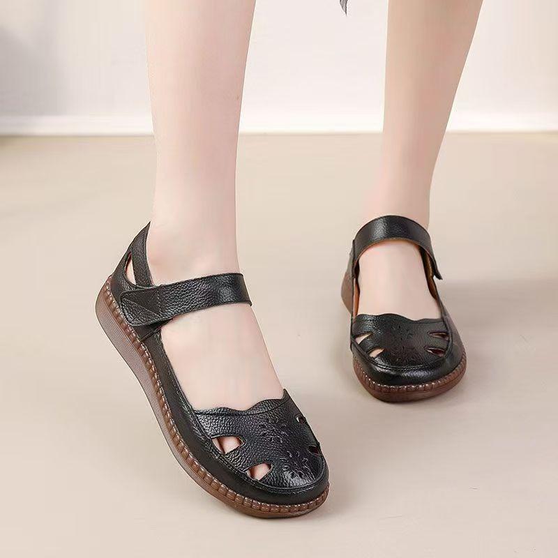 First layer cowhide mother shoes summer sandals new breathable and comfortable medium and old non-slip soft-soled women's leather shoes casual shoes