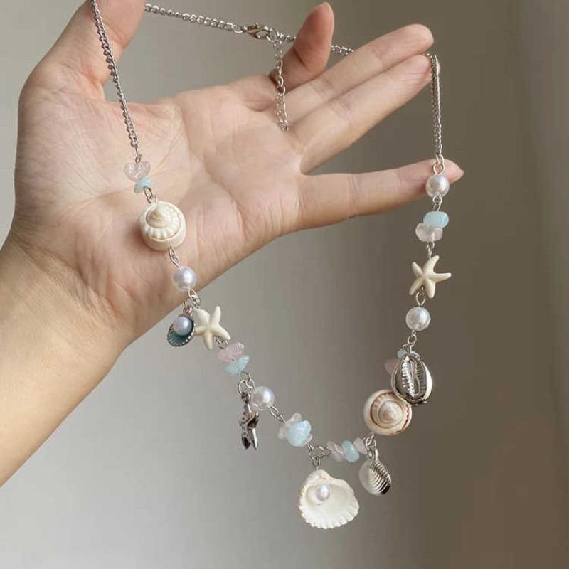 Seaside Vacation Wind Shell Conch Beaded Necklace Small Fresh Fashionable High Value Personality Sweet Gentle Collarbone Chain