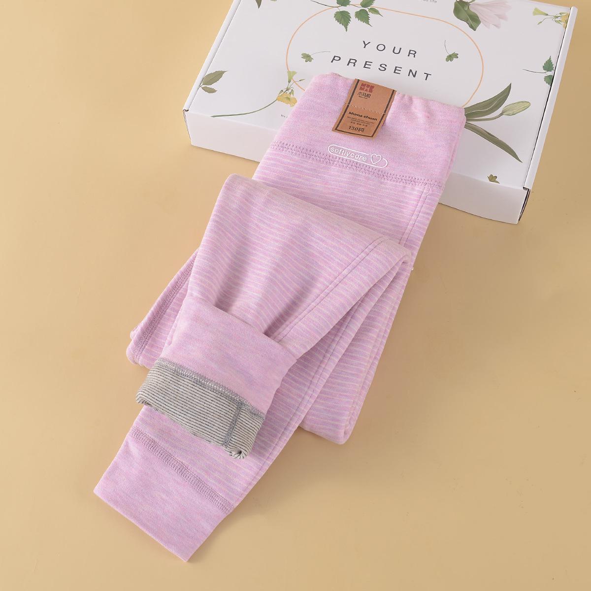 

High-Waisted Cashmere Silk Pants for Older Children: Seamless, Double-Layered, Cold-Resistant, Non-Bulky; Perfect for Autumn and Winter. 130 cm фіолетовий