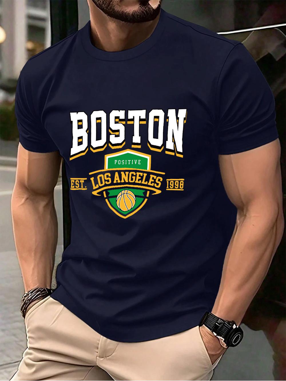 

Boston Positive Basketball Print Cotton TShirts MenS Summer ONeck Short Sleeve T Shirt Soft Oversized Tops Basic Mens Clothes 4XL