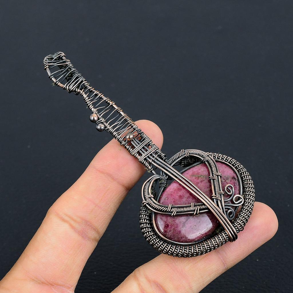 Rodonit Pandantiv Chitară Înfășurat Manual cu Sârmă de Cupru 3.1 K5g61