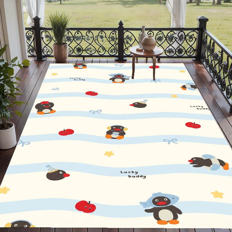 Crystal Velvet Rug with Pingu Design, Soft Non-Slip Floor Mat for Living Room Bedroom Decor