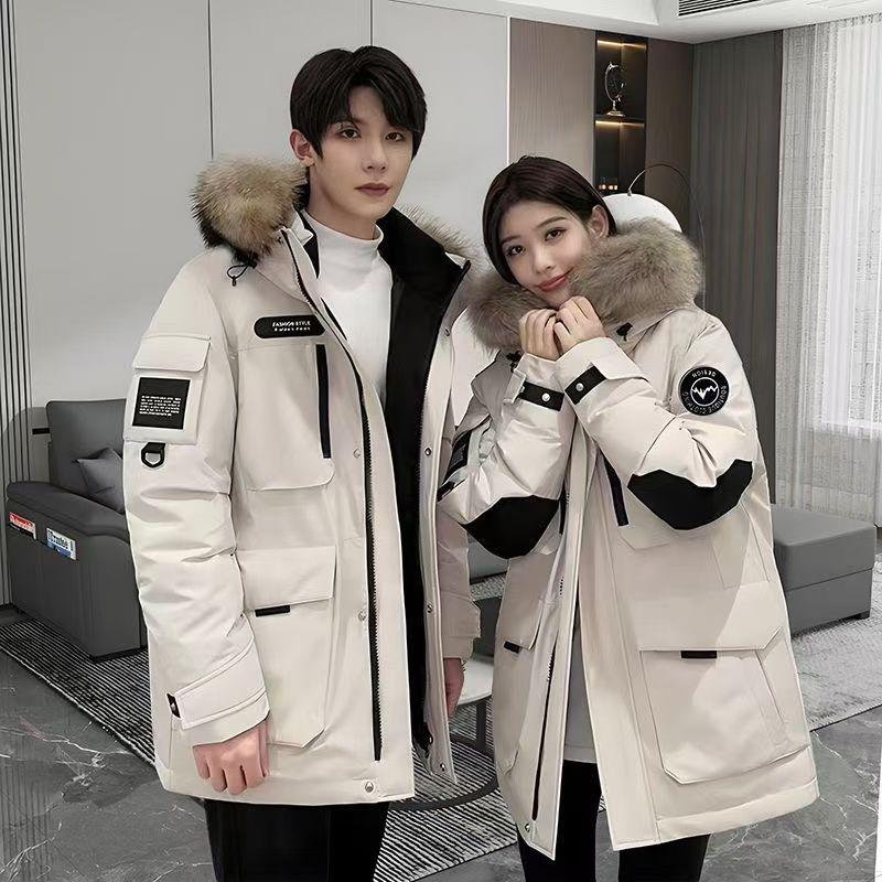 

2025 Winter Unisex Extreme Cold Down Jacket with Fur Collar - Thick, Loose, and Warm L for 90-110 jin