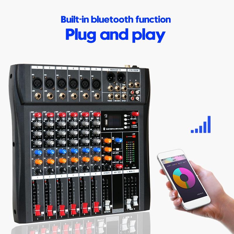 USB 6 Channel Live Studio Audio Mixer bluetooth Console Amplifier DJ Karaoke Mixing Digital Mini Microphone Sound Mixer