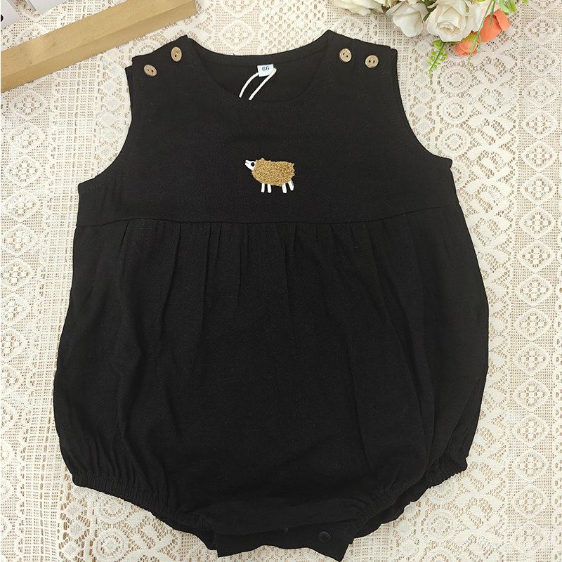 Little Alice Children's Cotton and Linen Romper, Sleeveless Jumpsuit for Infants and Toddlers, Purely Hand-Embroidered Baby Romper
