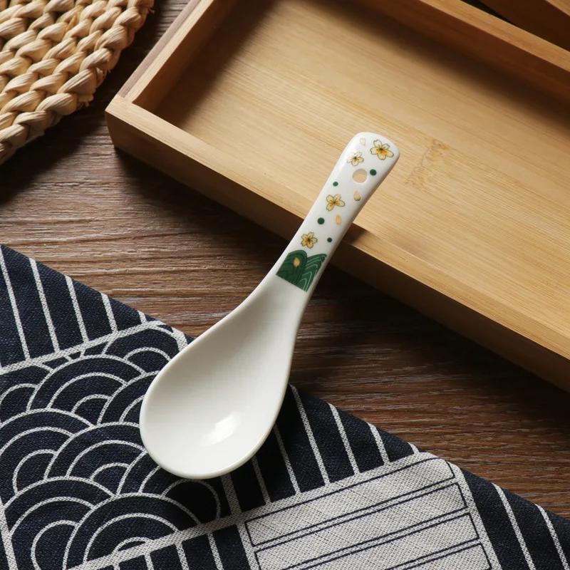 Four Season Cartoon Ceramic Spoons Chopsticks Cute Creative Household Spoon Petal Patten Chopsticks Kitchen Supplies Tableware