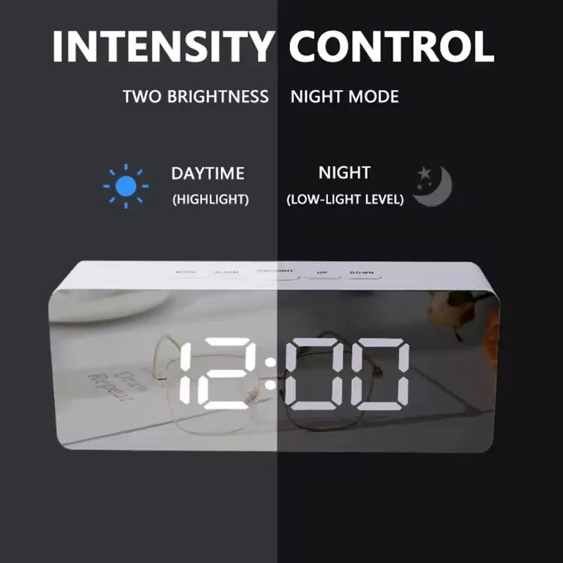 Digital Alarm Clock LED Mirror Clock Large LCD Display Electronic Clocks Noiseless Table Clocks With Temperature Calendar Watch