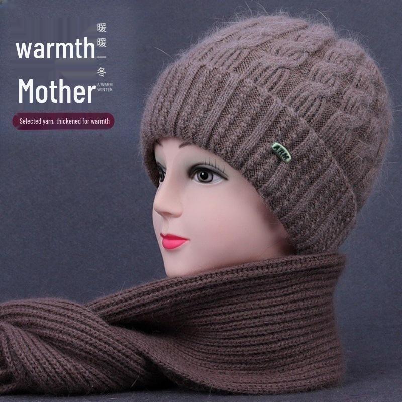 Warmes Strickmützen- und Schal-Set für Herbst/Winter - Ohrenschutz, weiche Samtwolle, perfekt für Mittelalte und ältere Menschen