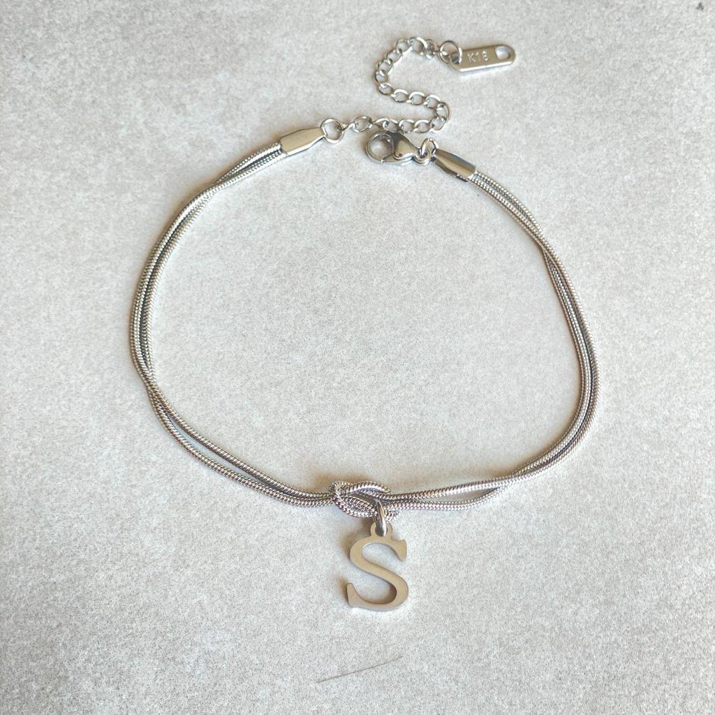 Valentine's Day Stainless Steel Herringbone & Snake Chain Bracelet with 26 Letters Pendant
