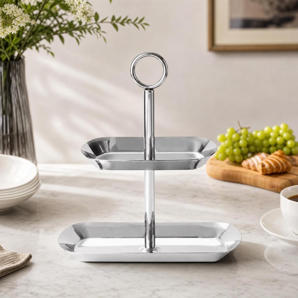 Two-Tier Serving Tray Multi-Purpose Two Tiered Compact for Tea Time