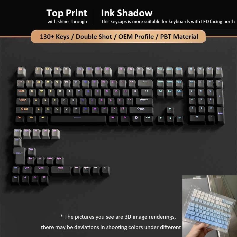 Xiaomi 133+ Gradient Shine through backlit RGB Gamer Keycap For Mx Switch Mechanical Keyboard OEM Profile PBT Keycap ISO Layout Key cap