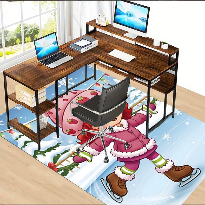 Strawberry Polyester Carpet, Soft Indoor Mat for Office Chair, Living Room, Computer Desk - Decorative Home Office Rug Design